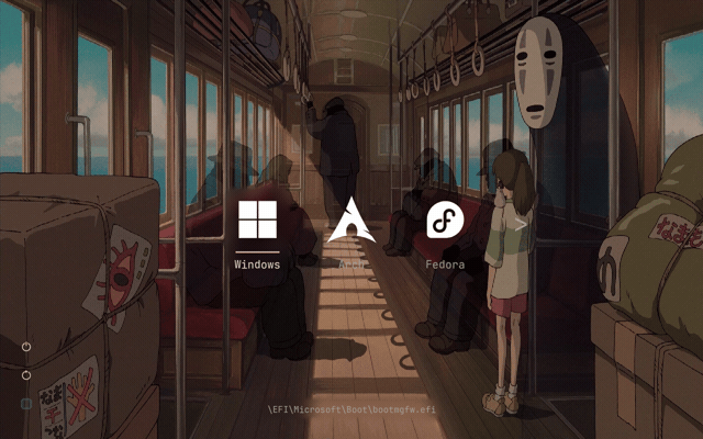 Visor over an animated train-window background